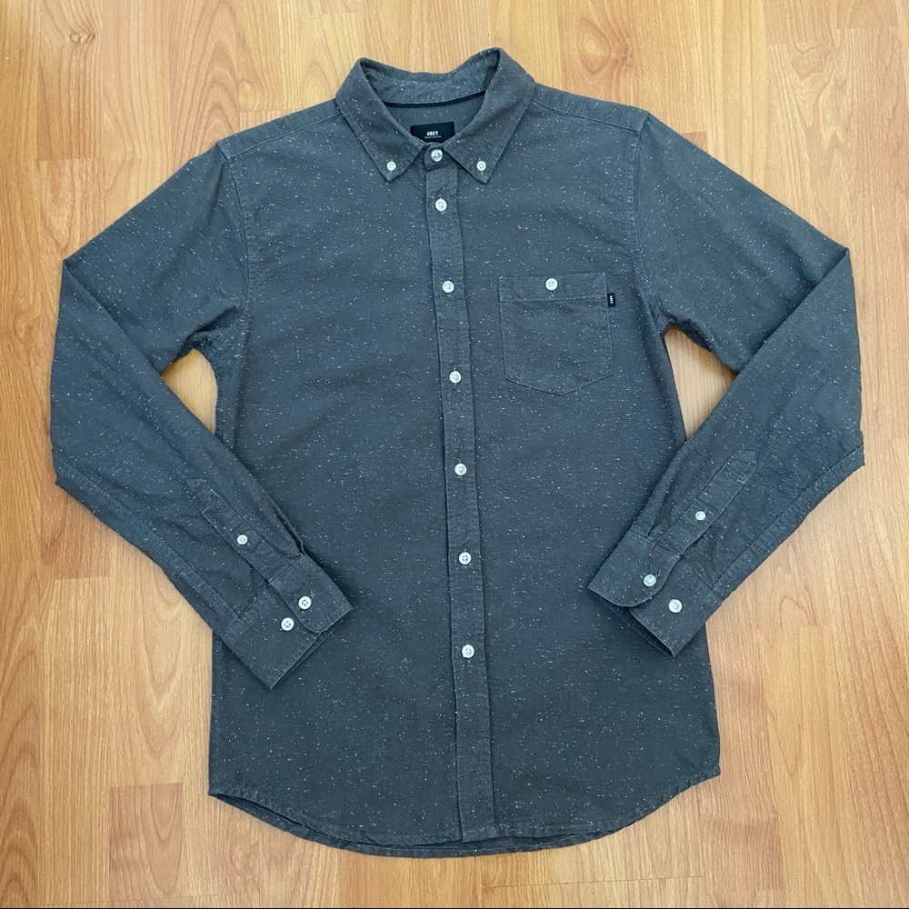 Obey Men’s Gray & White Front Pocket Button Up Shirt Small